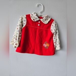 Vintage Doe Spun Red Top Embroidered Flower